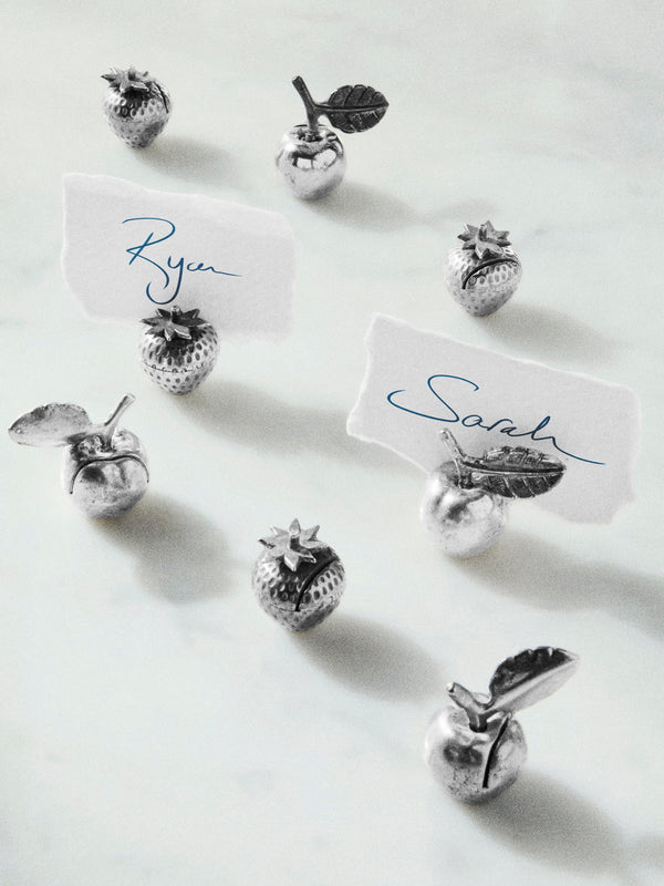 Antique and Vintage - Mid-Century Silver-Plated Fruits Place Card Holders (Set of 8) - Silver - ABASK
