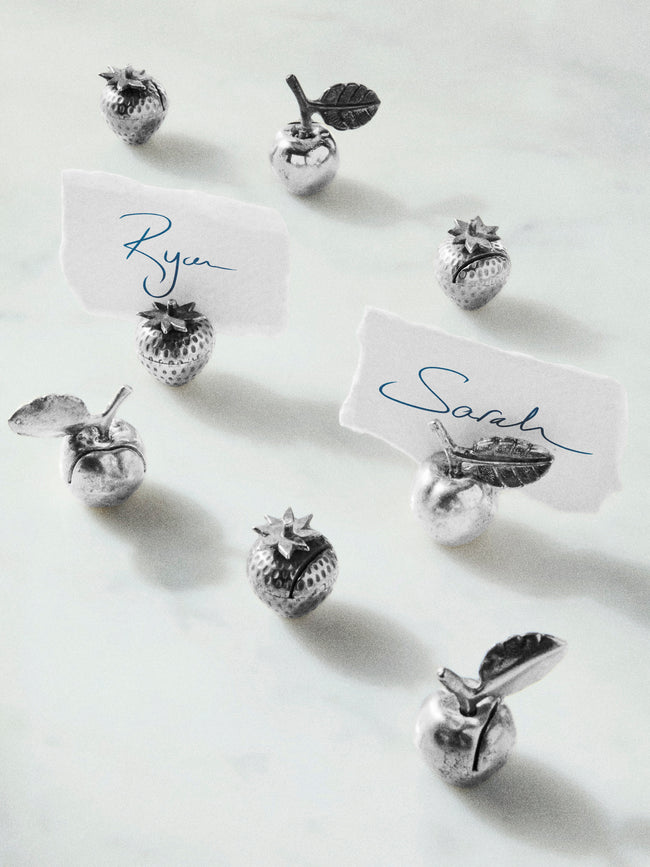 Antique and Vintage - Mid-Century Silver-Plated Fruits Place Card Holders (Set of 8) - Silver - ABASK