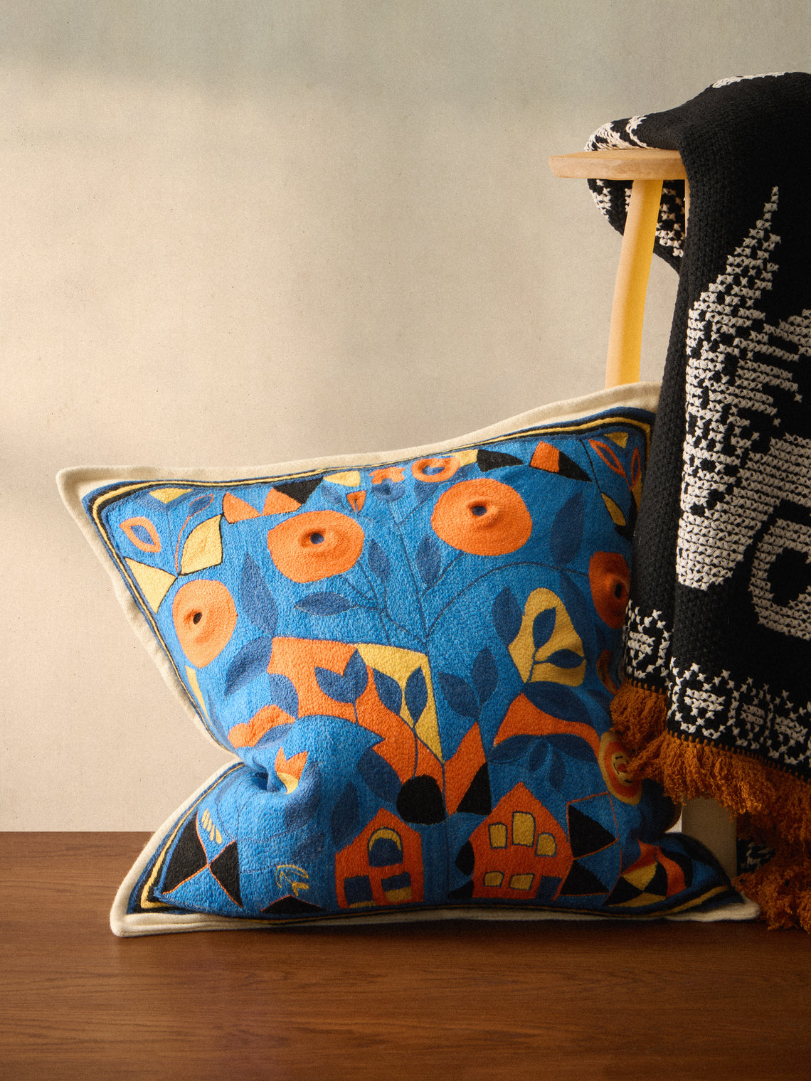 Saved NY - Hand-Embroidered Cashmere Pillow (21.5in/55cm) - Multiple - ABASK