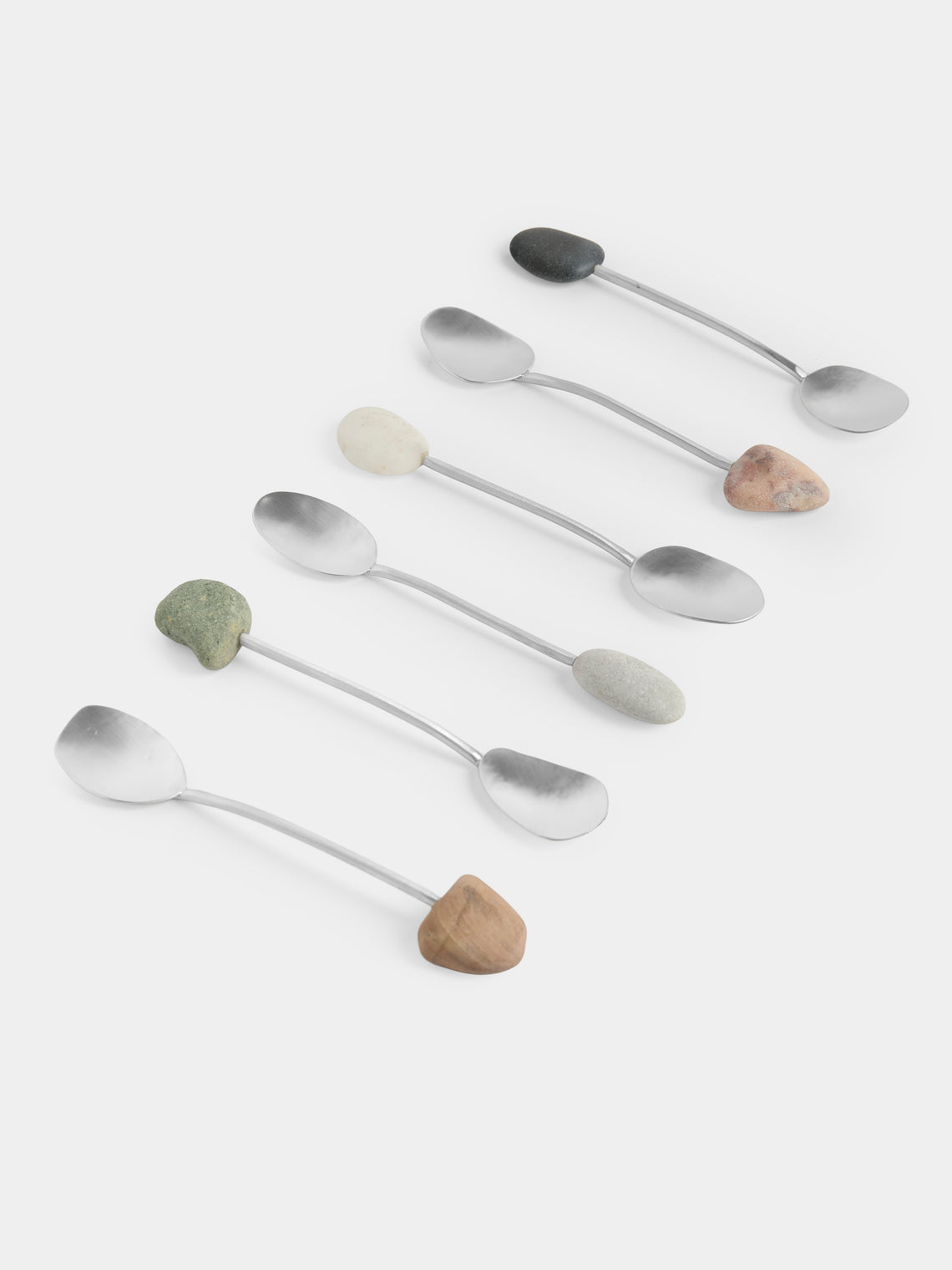 Thalia Maria Silver - Sterling Silver and Pebble Dessert Spoons (Set of 6) - Silver - ABASK