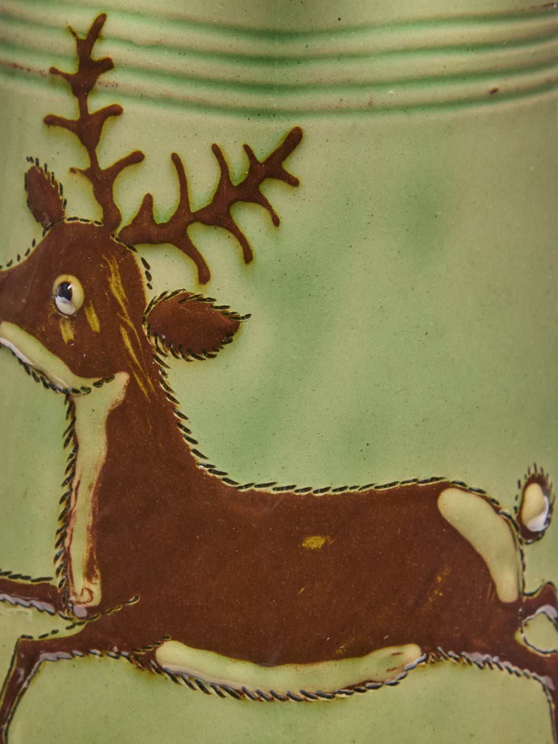 Poterie d’Évires - Stags Hand-Painted Ceramic Petite Milk Jug - Green - ABASK