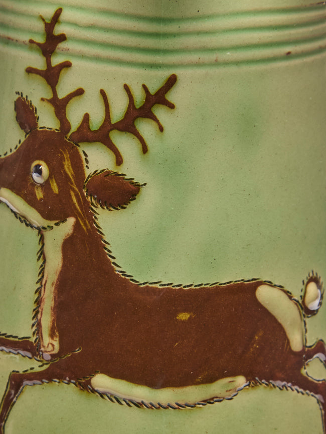 Poterie d’Évires - Stags Hand-Painted Ceramic Petite Milk Jug - Green - ABASK