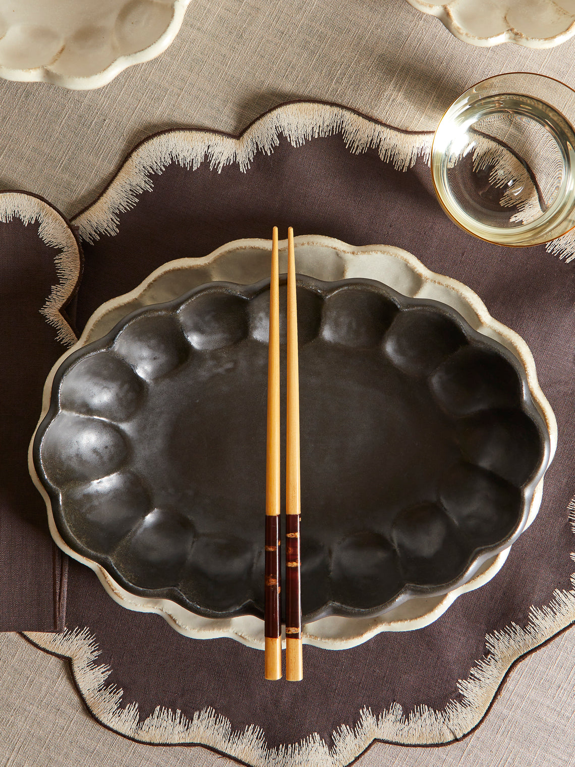 Kaneko Kohyo - Rinka Ceramic Oval Shallow Bowls (Set of 4) - Black - ABASK
