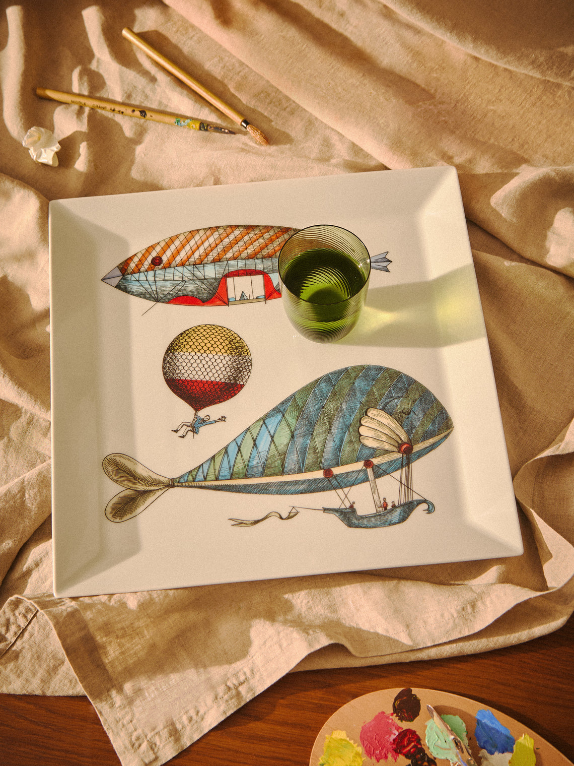 Fornasetti - Palloni No. 4 Porcelain Square Tray (16in/41cm) - Multiple - ABASK