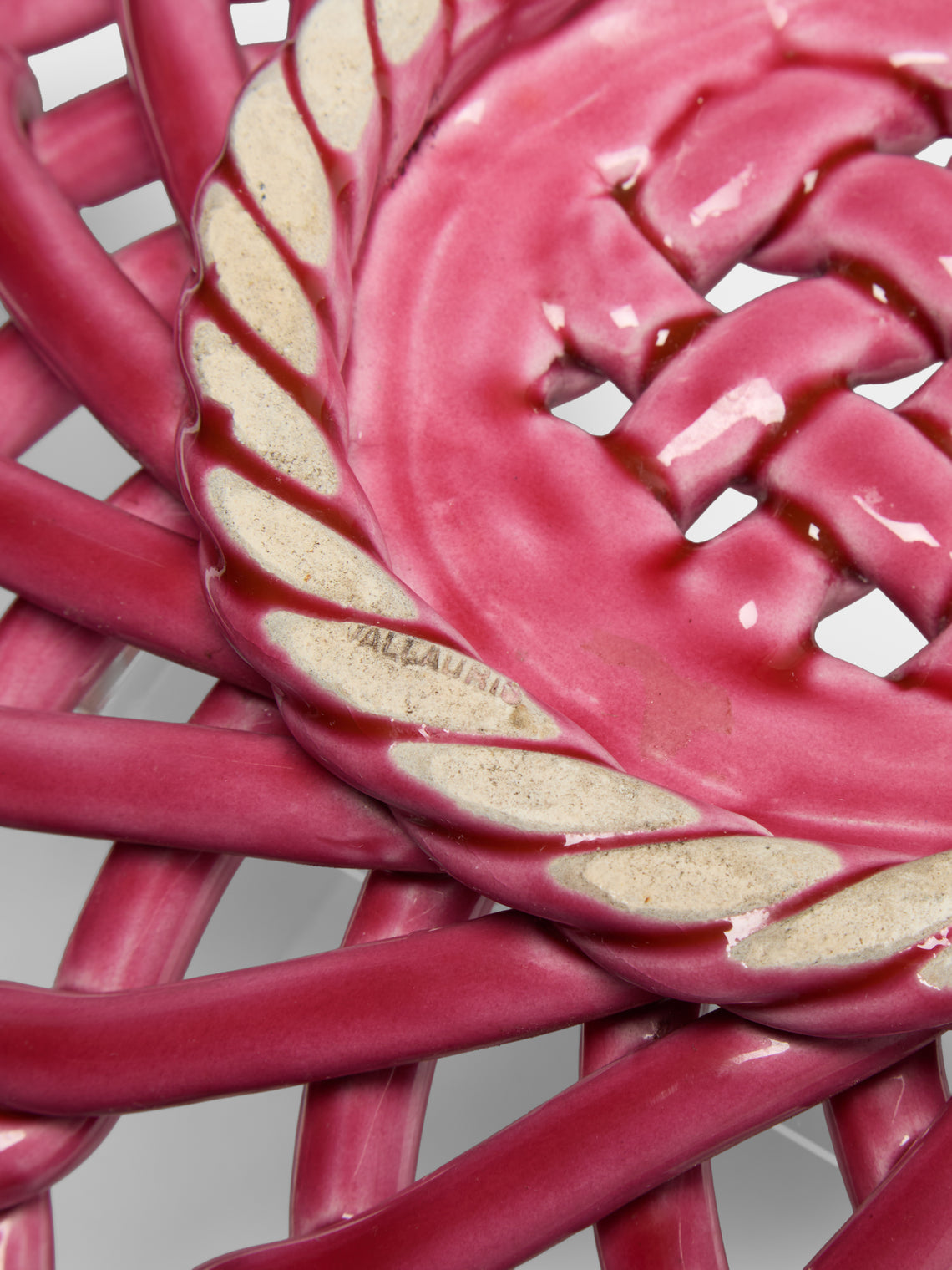 Antique and Vintage - 1950s Vallauris Braided Ceramic Bowl - Pink - ABASK