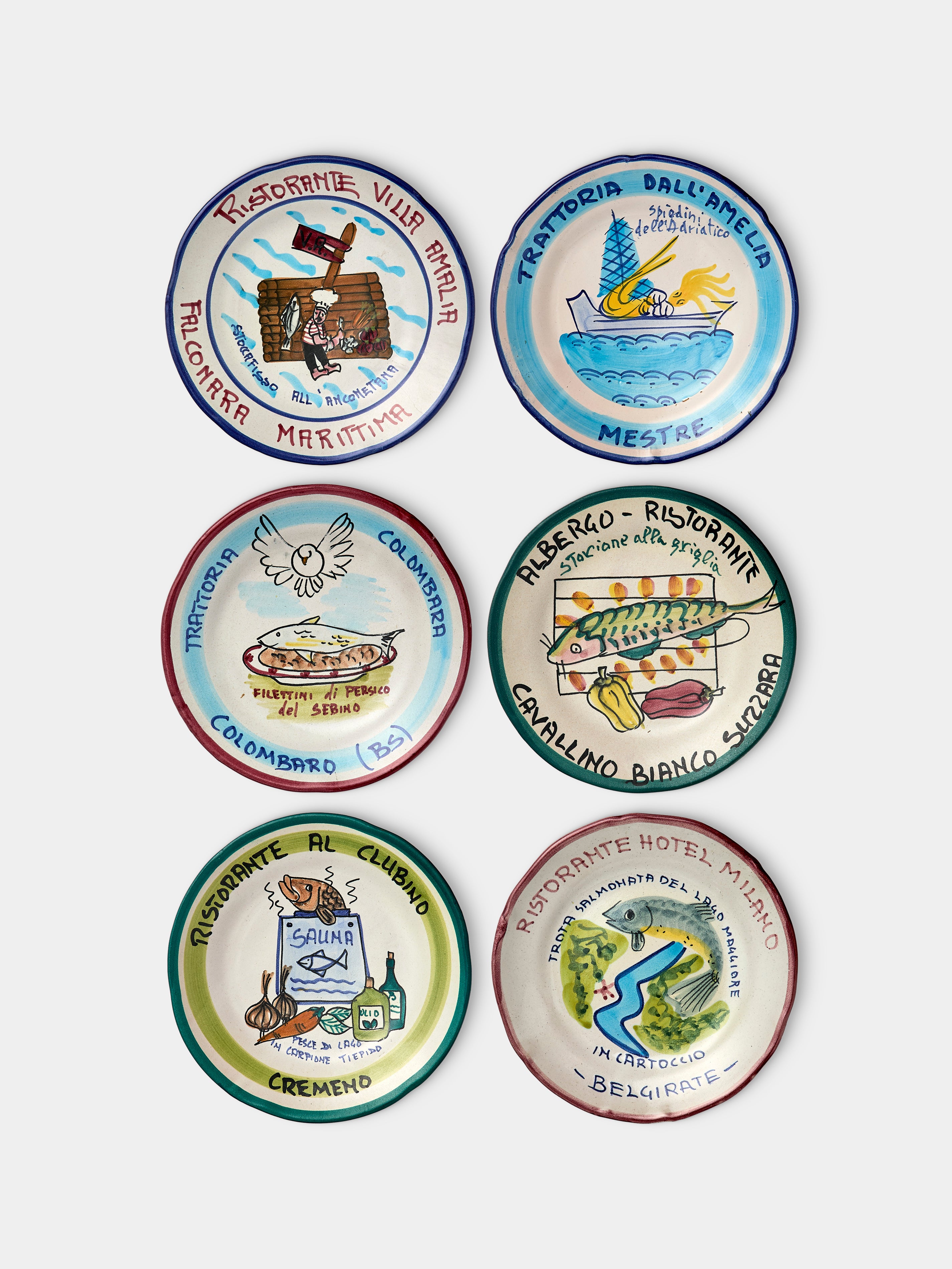 Mid-Century Buon Ricordo Hand-Painted Ceramic Dinner Plates (Set of 6)
