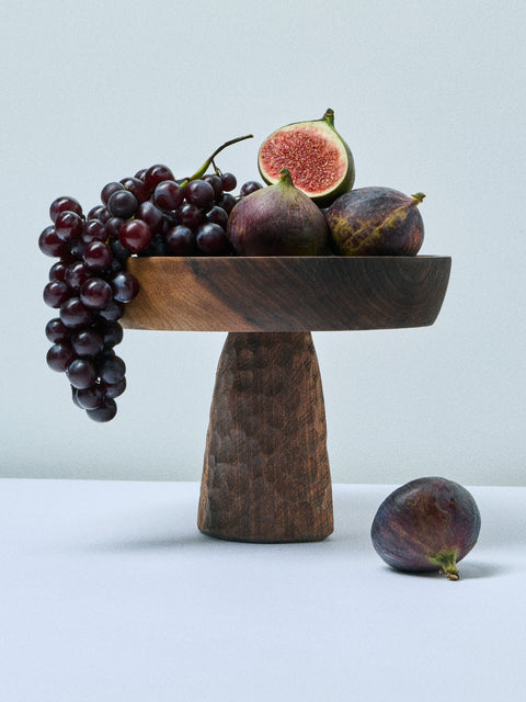 Riccardo Monte - Hand-Carved Walnut Cake Stand - Brown - ABASK