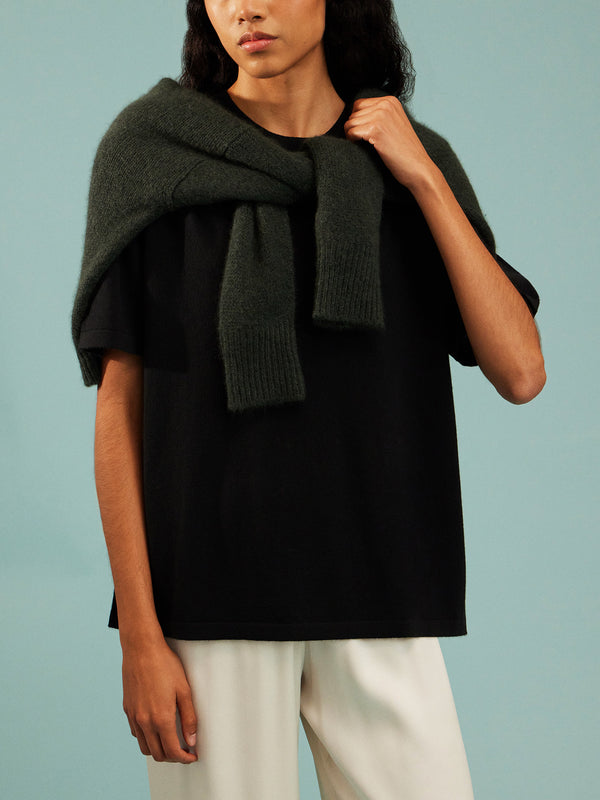 Arch4 - Golden Baby Goat Cashmere Oversized T-Shirt | Size: S - Black - ABASK