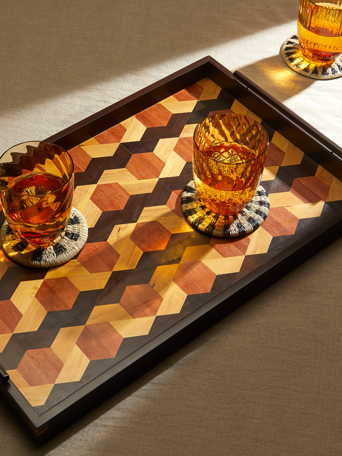 CasaLatina - Marquetry Wood Tray (18in/46cm) - Brown - ABASK