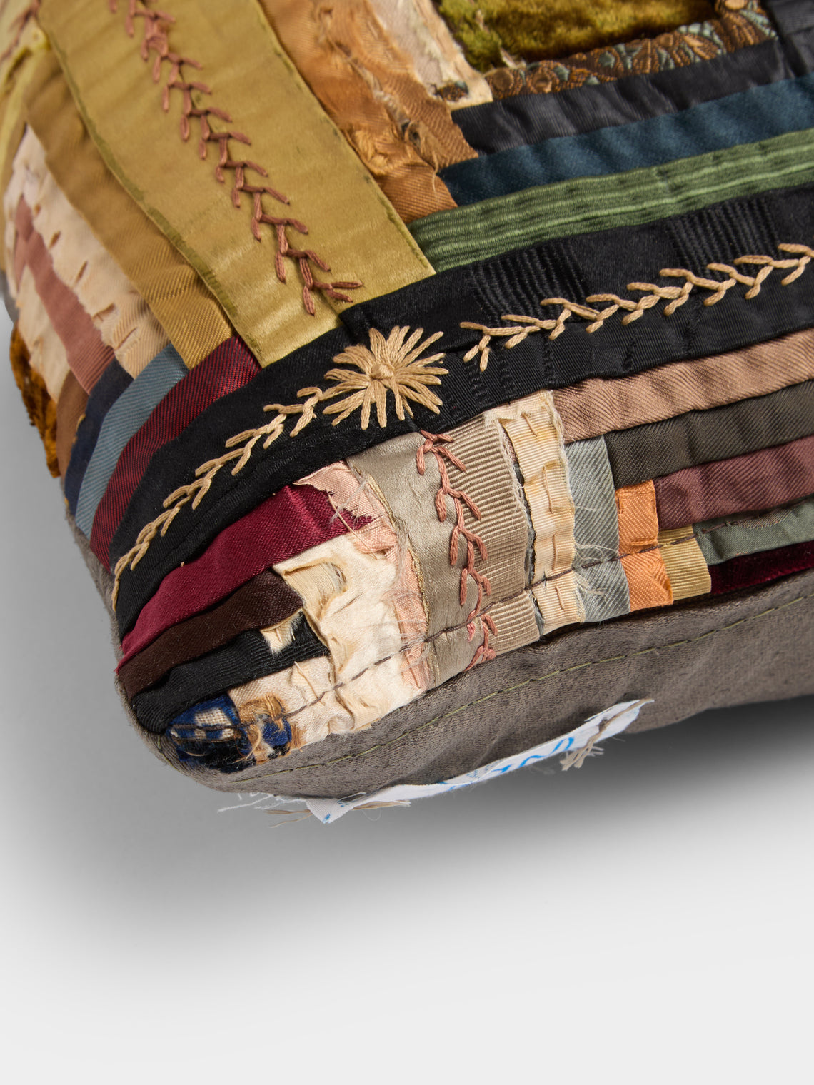 By Walid - 19th-Century Log Cabin Patchwork Damask Cushion (19.5in/50cm) - Multiple - ABASK
