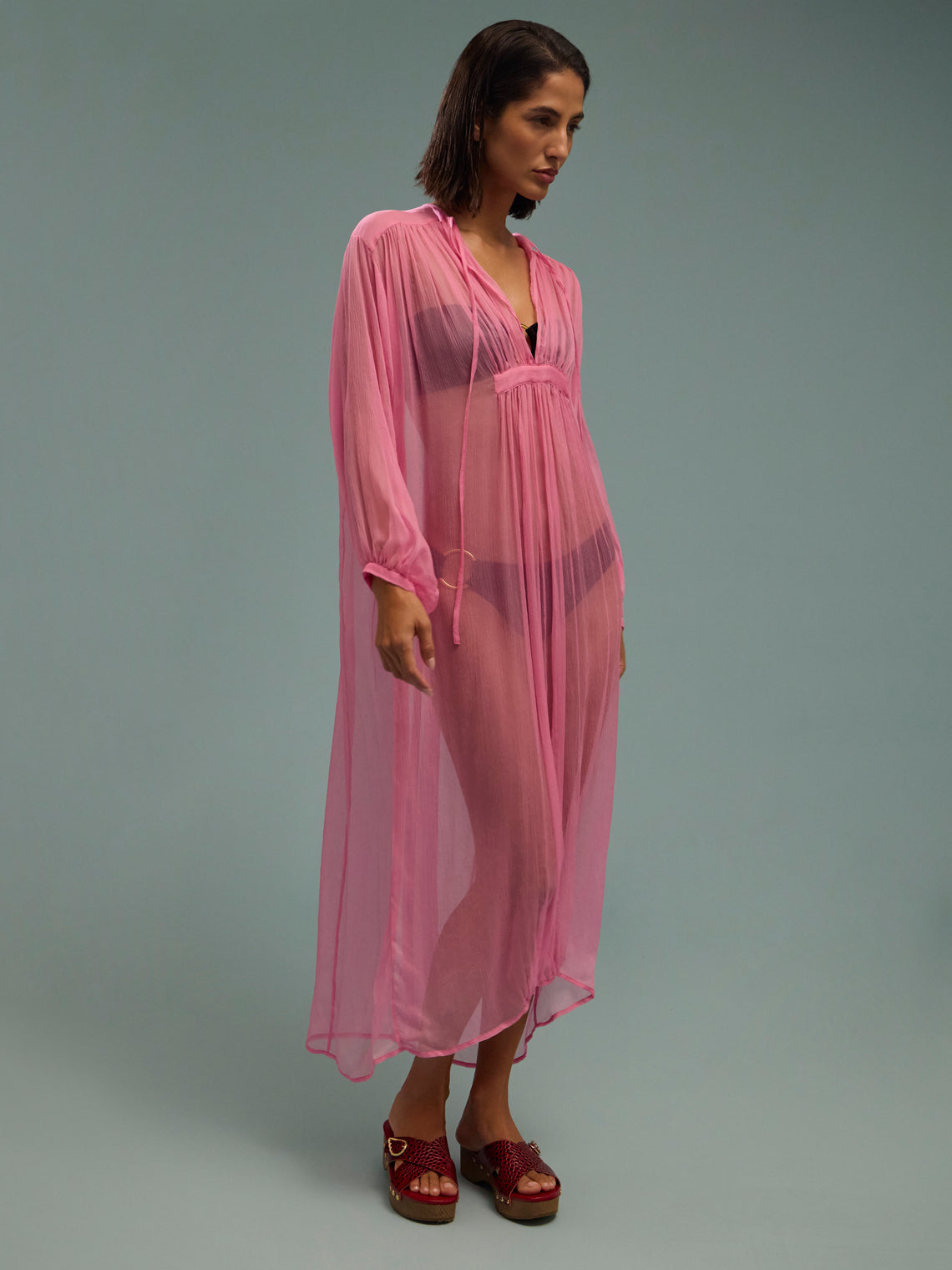 Les Vacances D'Irina - The Hazy Nipple Silk Long Dress | One Size - Pink - ABASK