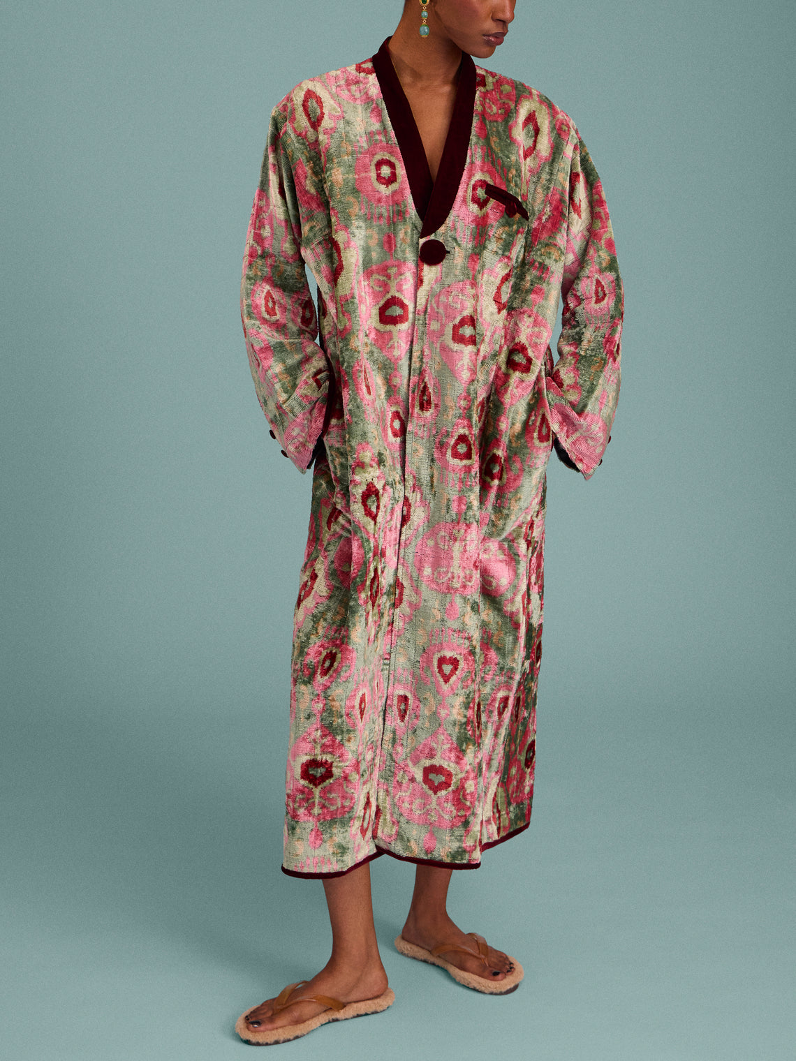 Nazzy Beglari - Hand-Loomed Ikat Velvet Reversible Robe | One Size - Multiple - ABASK