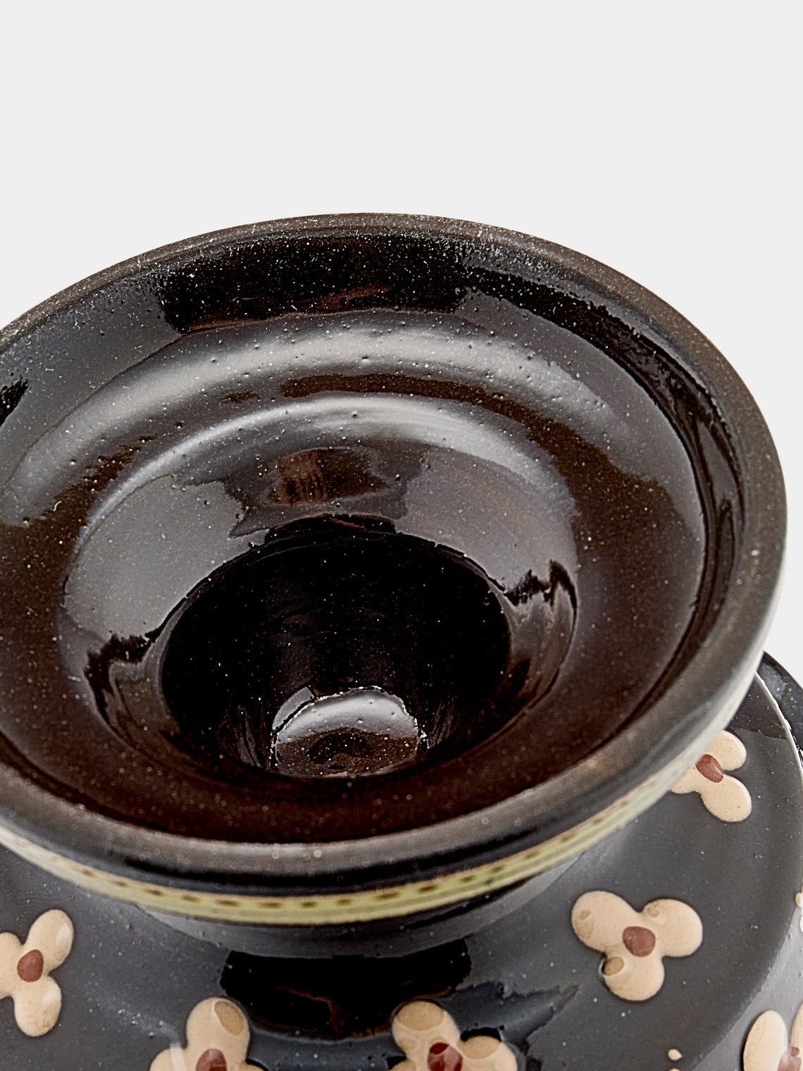 Poterie d’Évires - Flowers Hand-Painted Ceramic Small Raised Bowl - Dark brown - ABASK