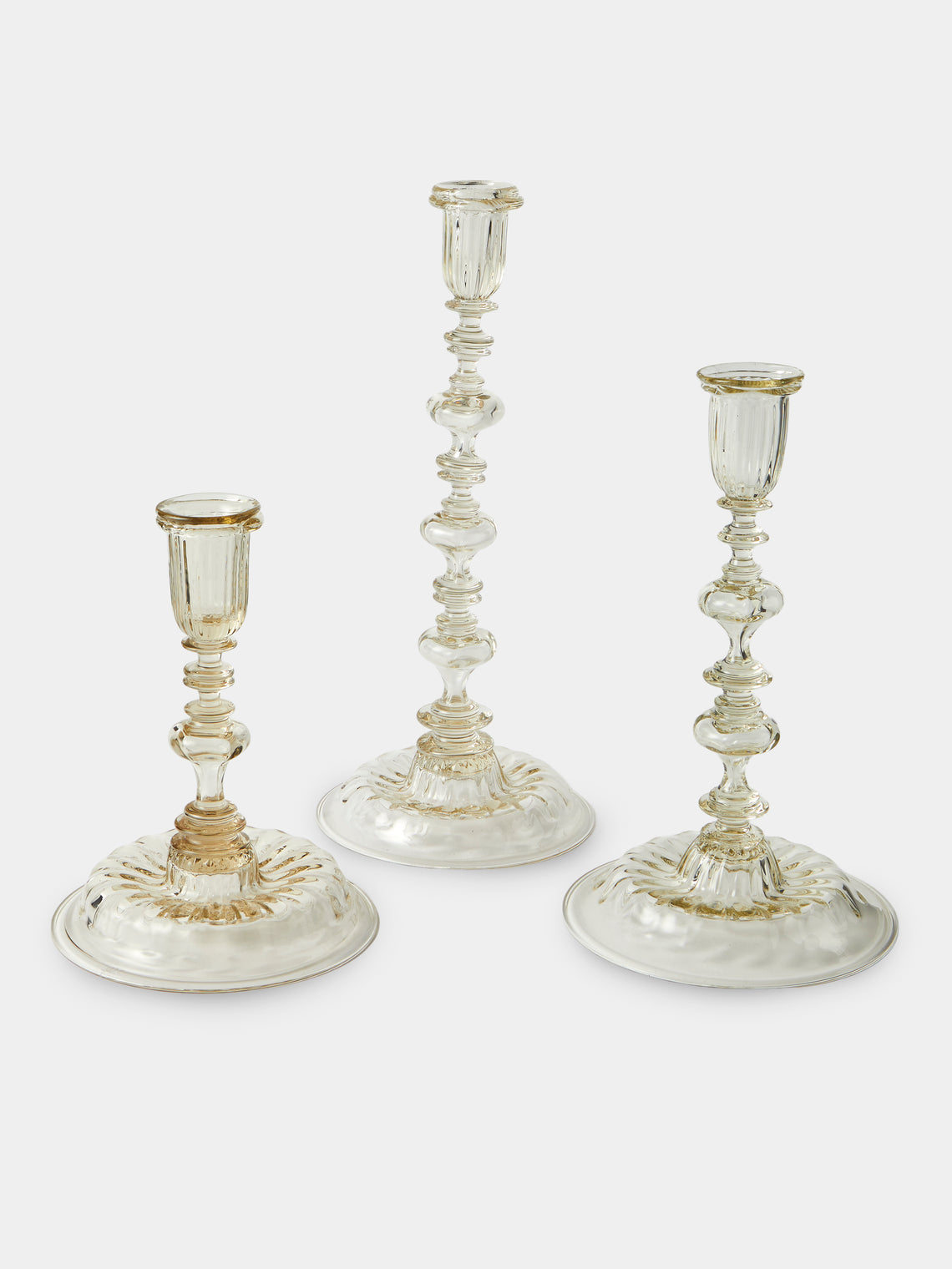Bollenglass - Hand-Blown Glass Large Candlestick - Gray - ABASK