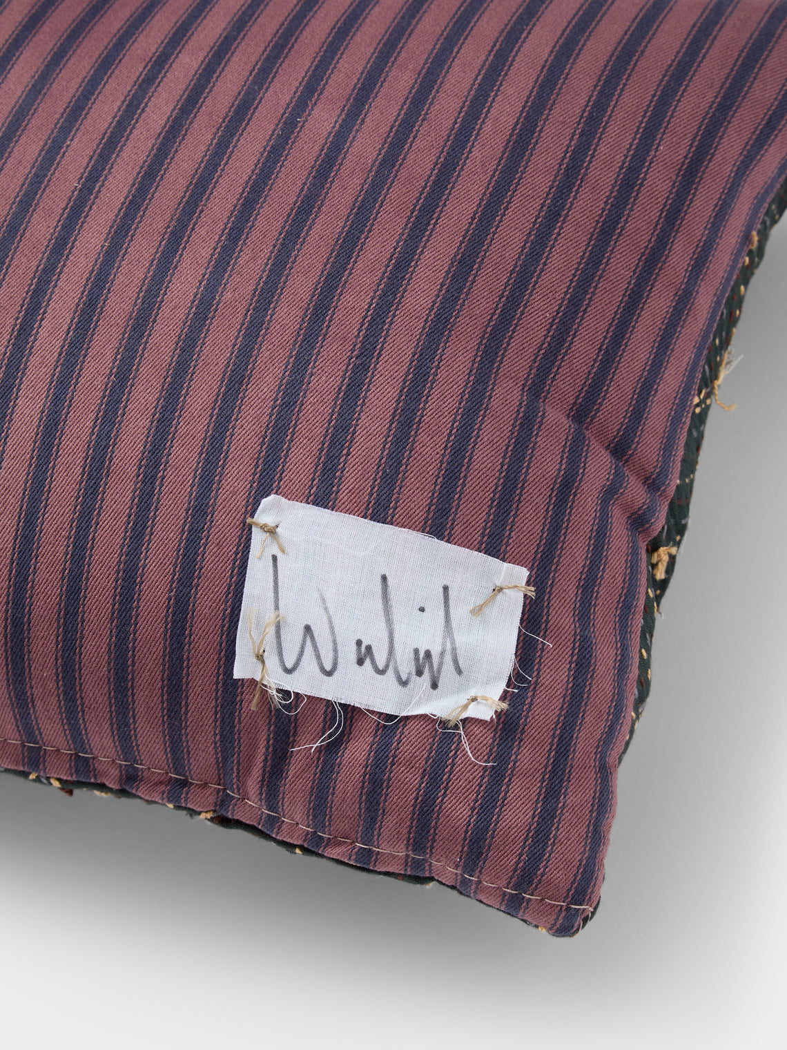 By Walid - 19th-Century Needlepoint Wool and French Ticking Fabric Cushion (19.5in/50cm) - Multiple - ABASK