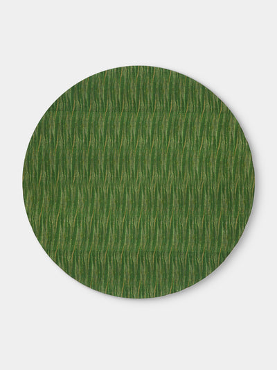 D'Ascoli - Niniane Printed Linen Round Tablecloth (118in/3m) - Green - ABASK - 