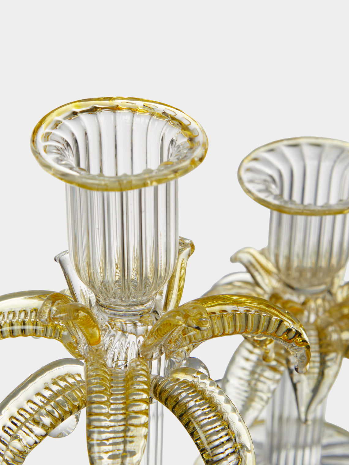 Alya Tannous - | Set of 2 | Palm Tree Hand-Blown Glass Candlesticks - Yellow - ABASK