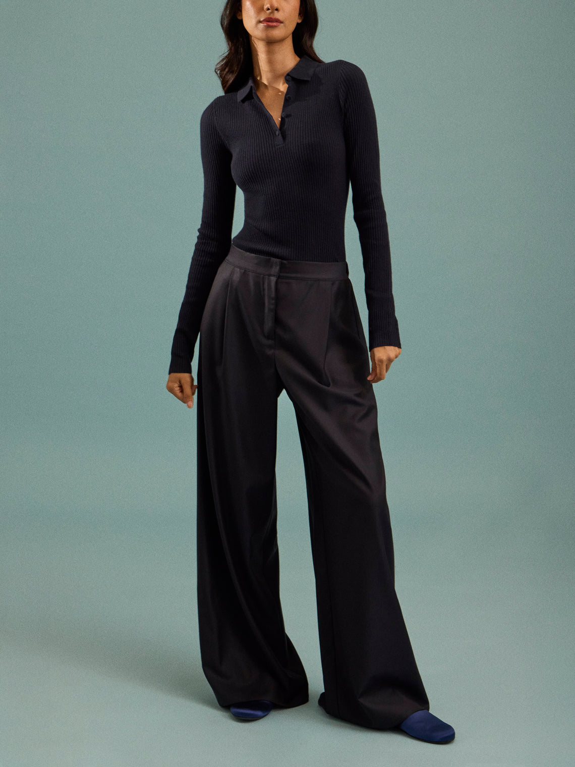 Dusan - Tasmania Wool Wide-Leg Trousers | Size: S - Navy - ABASK