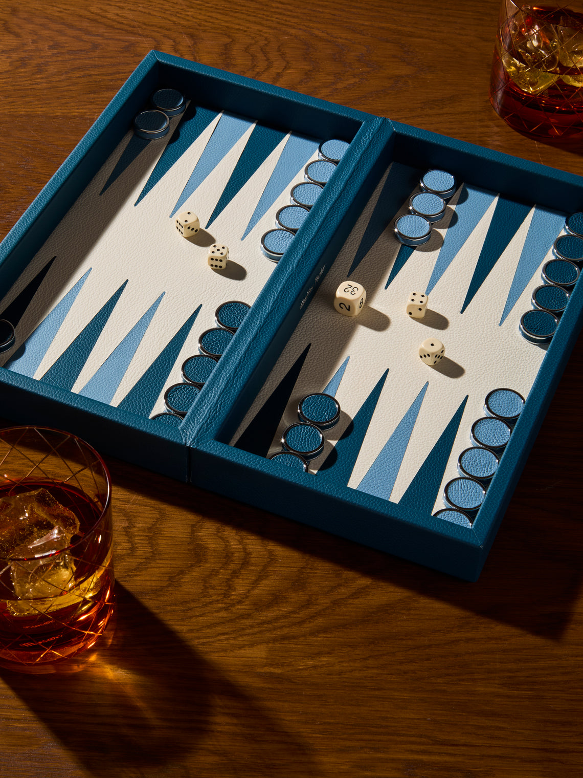 Geoffrey Parker - Leather Travel Backgammon Set - Blue - ABASK