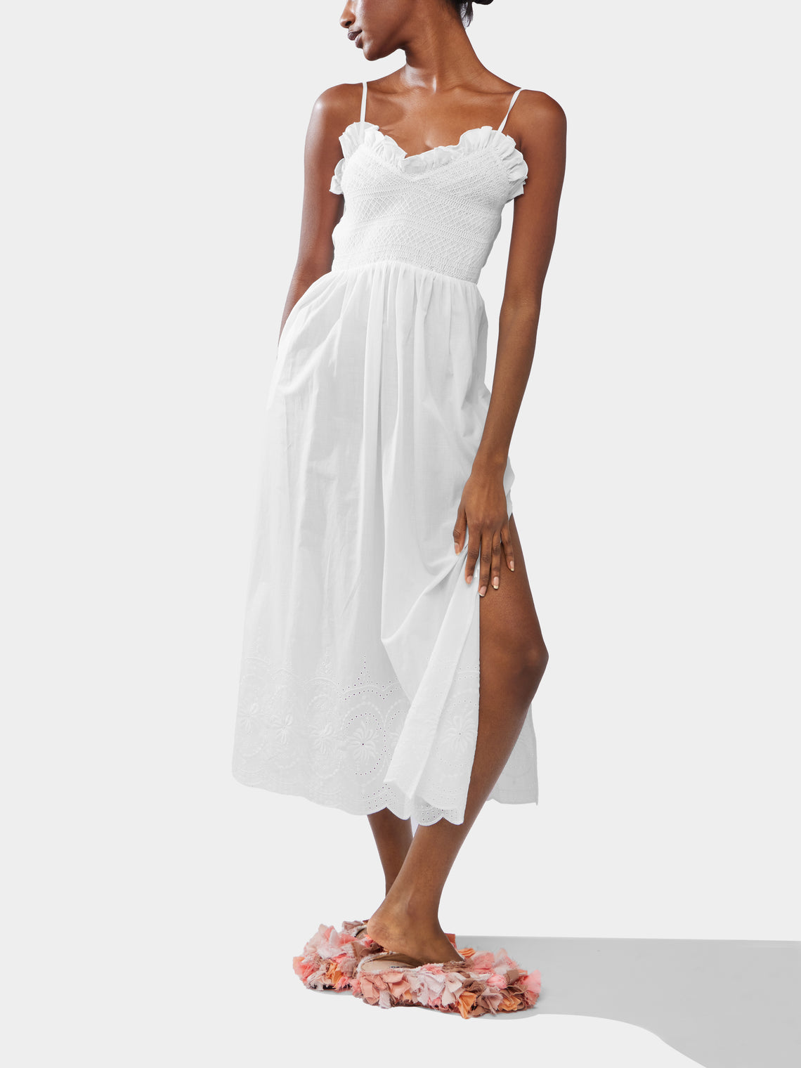 Loretta Caponi - Bianca Embroidered Cotton Dress | Size: S -  - ABASK