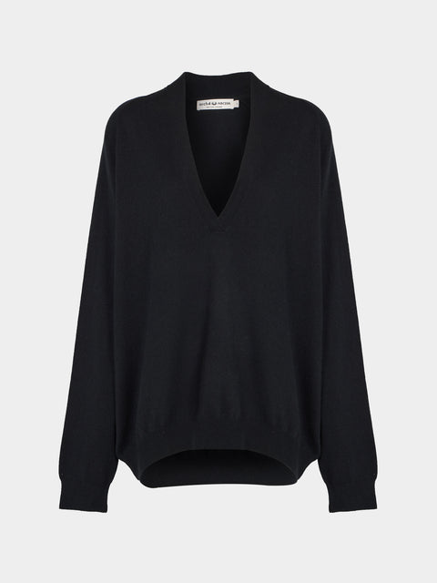 Arch4 - Oona Baby Goat Cashmere V-Neck Sweater | Size: M - Black - ABASK - 