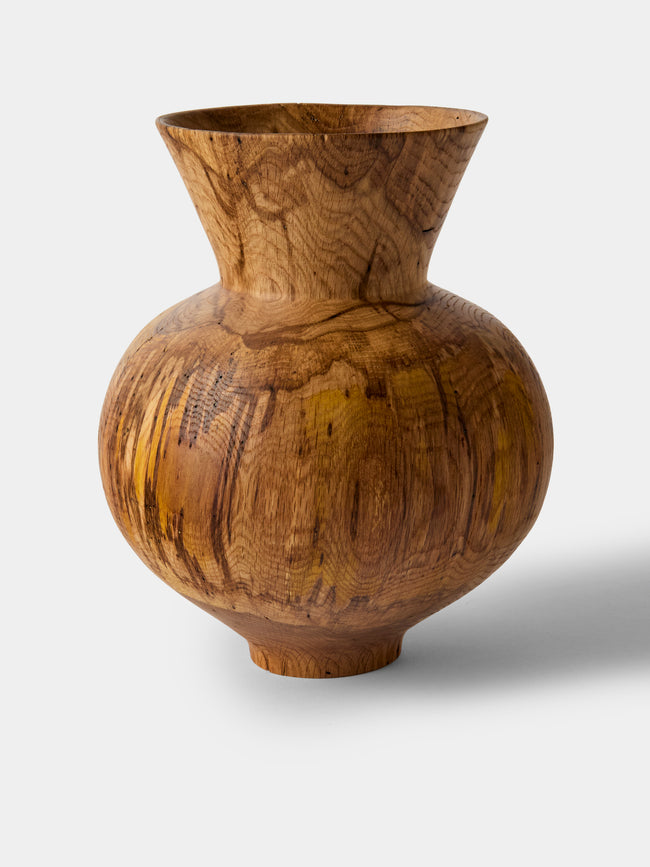 Iida Woodturning - Hand-Turned Oil-Finish Oak Vase (9.5in/24.5cm) - Brown - ABASK - 