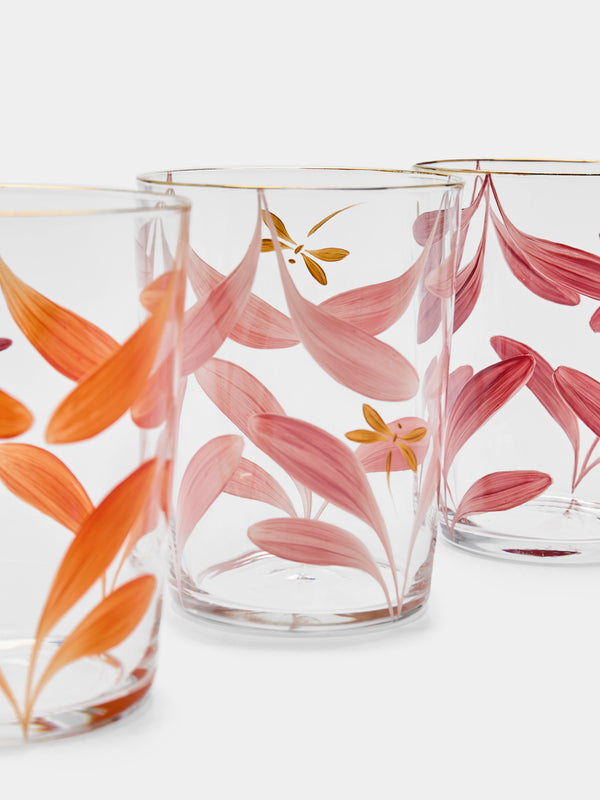 Los Vasos de Agua Clara - Dragonfly Hand-Painted Crystal Highballs (Set of 12) -  - ABASK