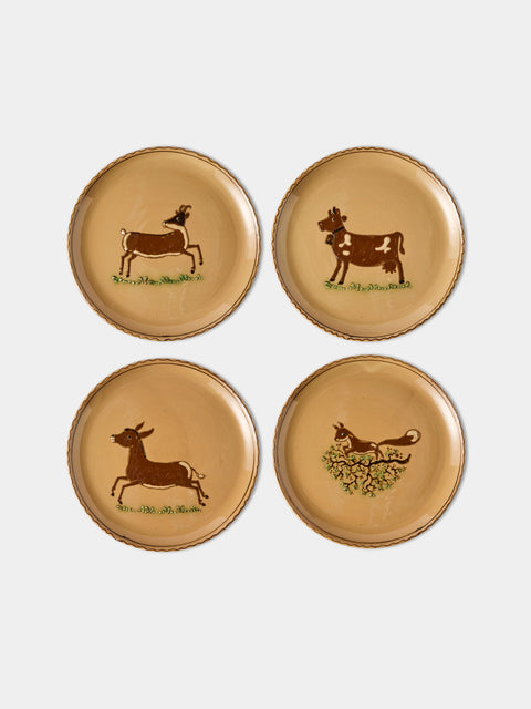 Poterie d’Évires - Animals Hand-Painted Ceramic Dinner Plates – 9.5in/24cm (Set of 4) - Cream - ABASK - 