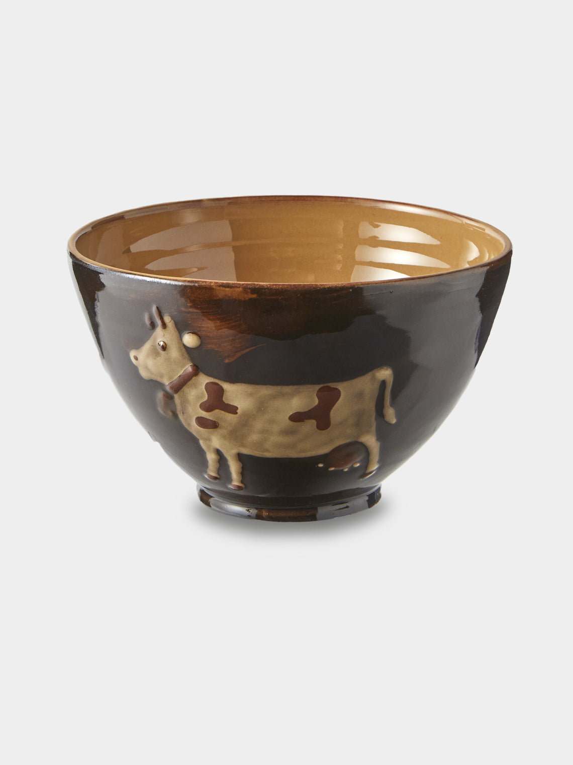 Poterie d’Évires - Cows Hand-Painted Ceramic Grand Bowls (Set of 3) - Dark Brown - ABASK