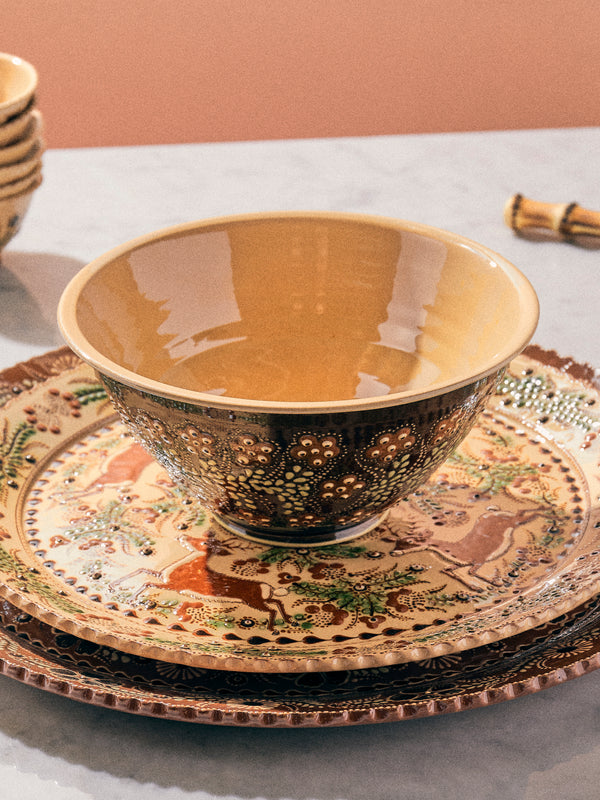 Poterie d’Évires - Flowers Hand-Painted Ceramic Petite Salad Bowl - Dark brown - ABASK