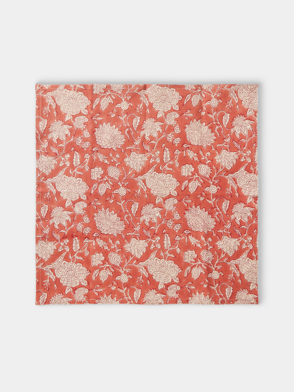 Chamois - Indian Rose Block-Printed Linen Napkins (Set of 4) - Red - ABASK
