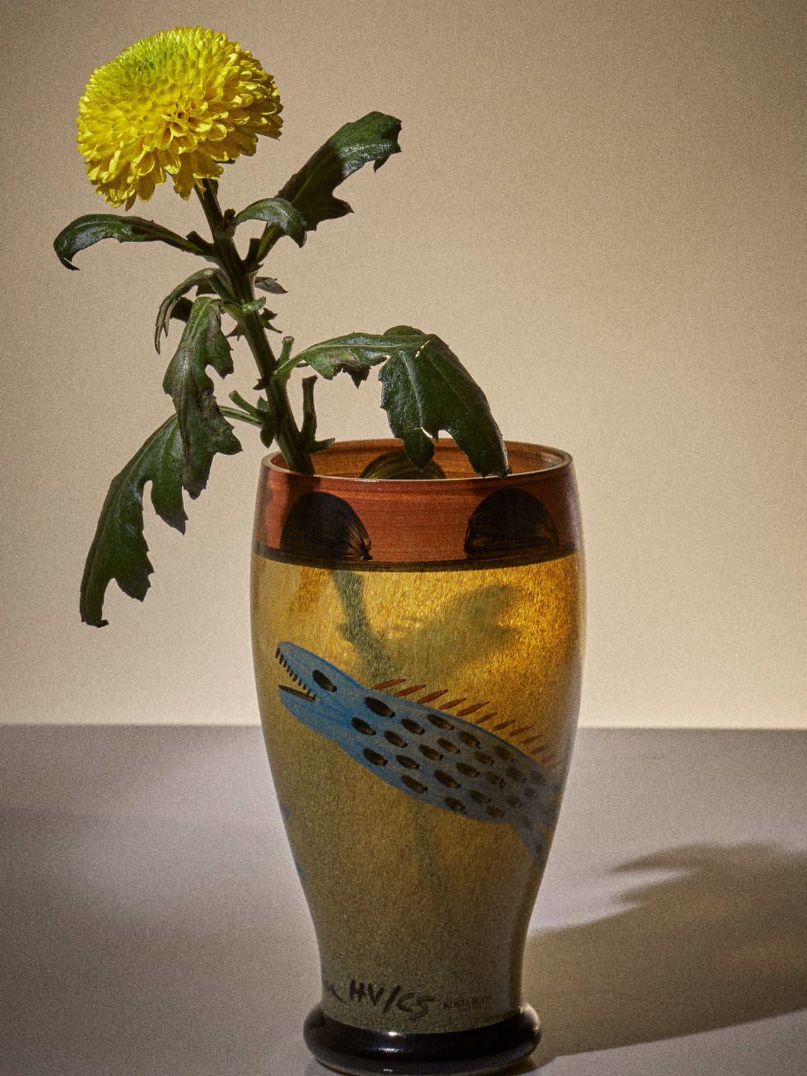 Antique and Vintage - 1960s Ulrica Hydman-Vallien for Kosta Boda Nevada Vase (8in/21cm) - Yellow - ABASK