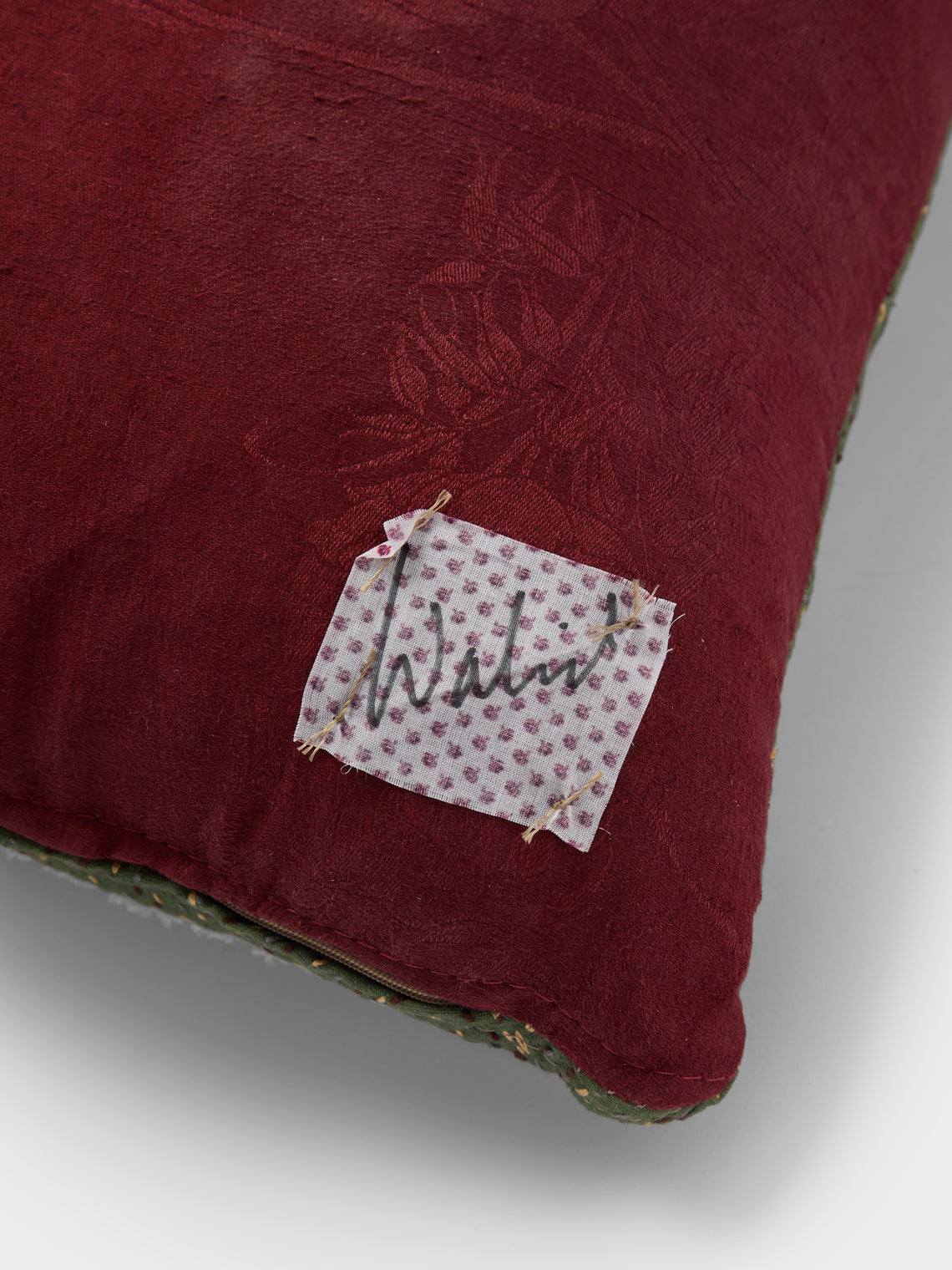 By Walid - 19th-Century Victorian Needlepoint Wool and Damask Cushion (20in/51cm) - Multiple - ABASK