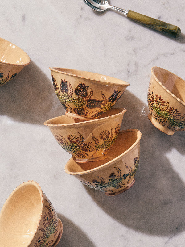 Poterie d’Évires - Flowers Hand-Painted Ceramic Petite Fluted Bowls (Set of 6) - Green - ABASK