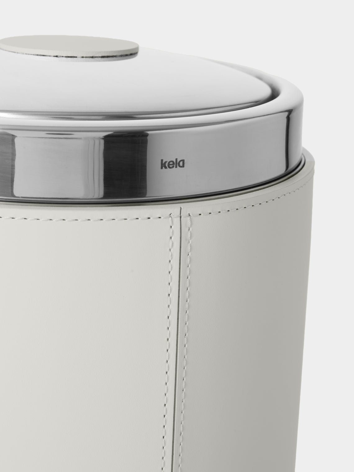 RUDI - Perry Leather Lidded Wastepaper Bin - White - ABASK