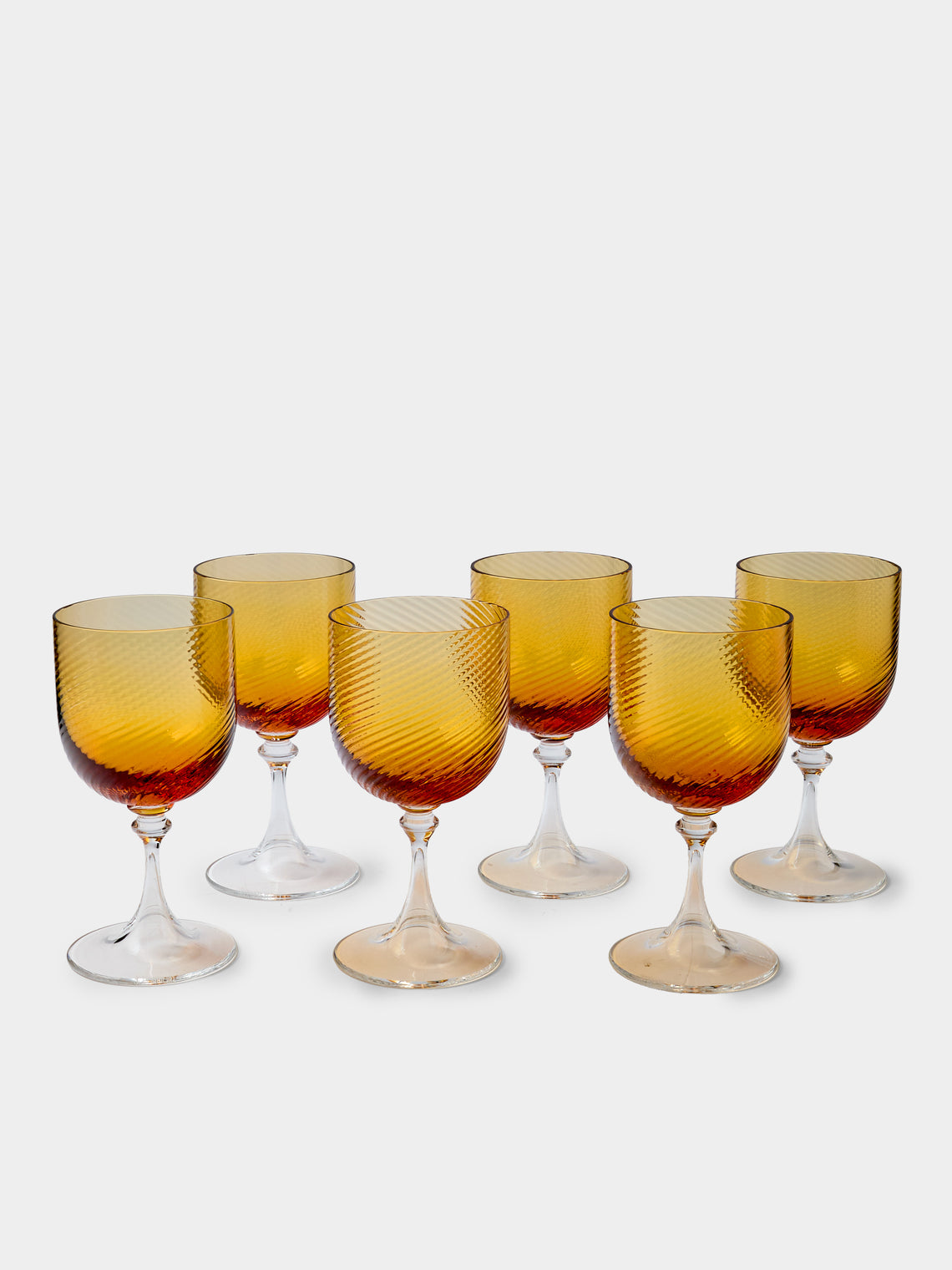 NasonMoretti - | Set of 6 | Twisted Soraya Hand-Blown Murano Red Wine Glasses - Yellow - ABASK - 