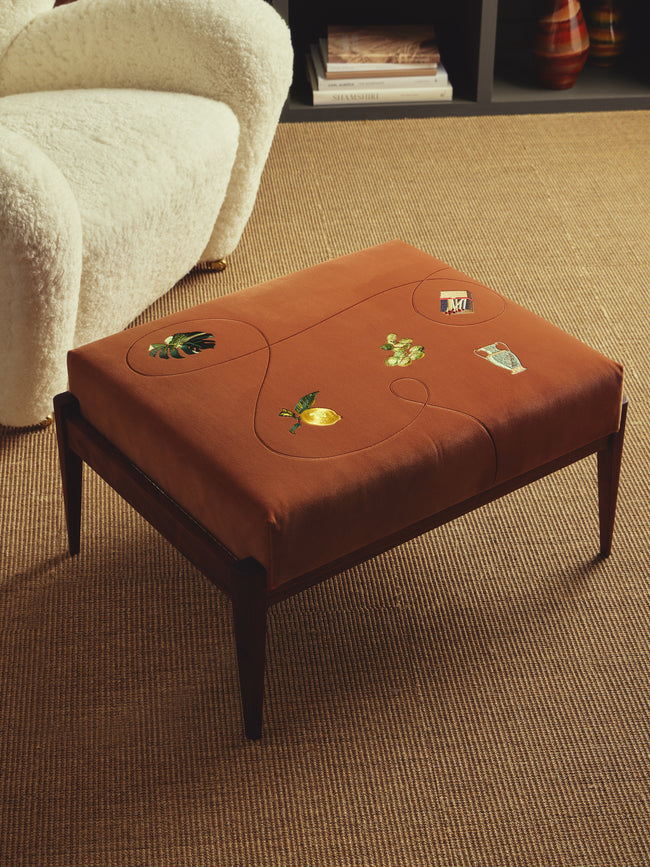 Uncommon Ancestor - Odyssey Embroidered Velvet Rectangular Footstool - Pink - ABASK