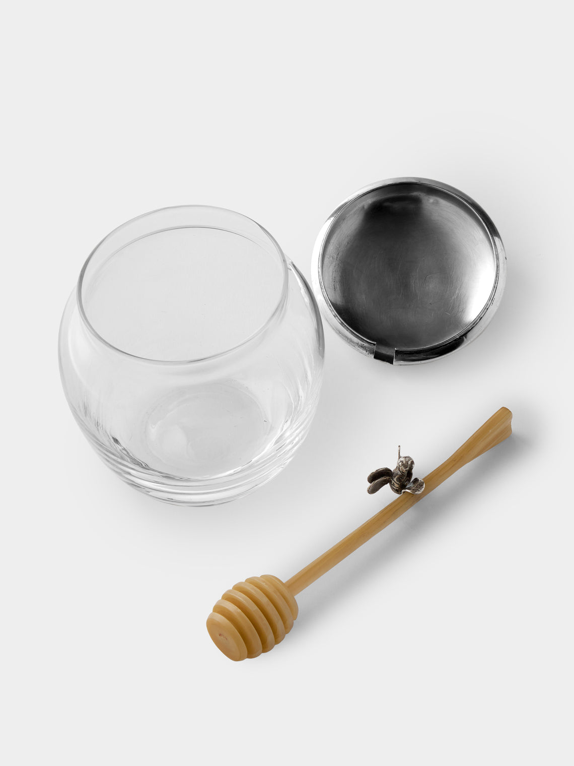 Antique and Vintage - 1930s Solid Silver Honey Pot with Horn Spoon - Clear - ABASK