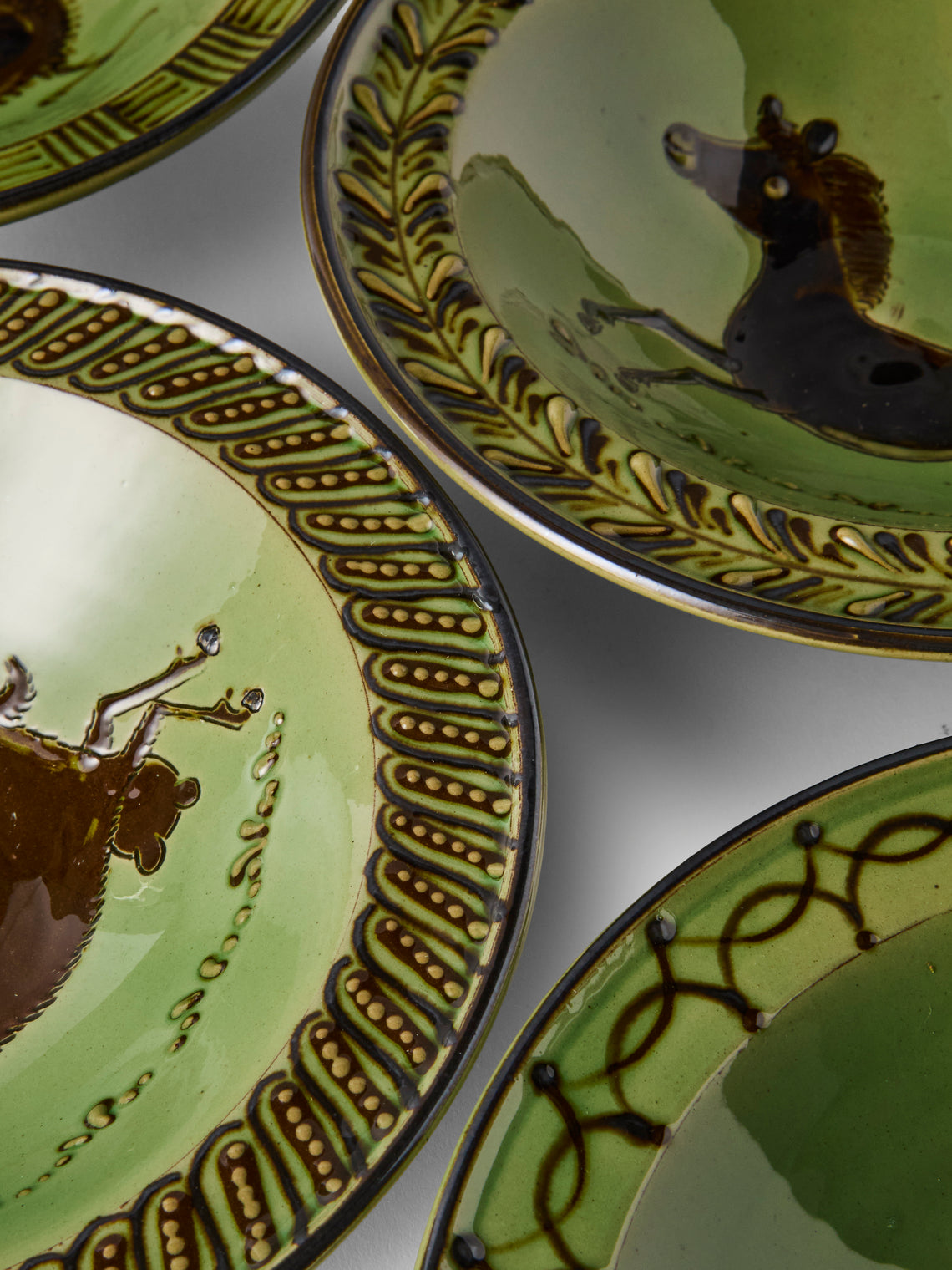 Poterie d’Évires - Animals Hand-Painted Ceramic Breakfast Bowls (Set of 4) - Green - ABASK