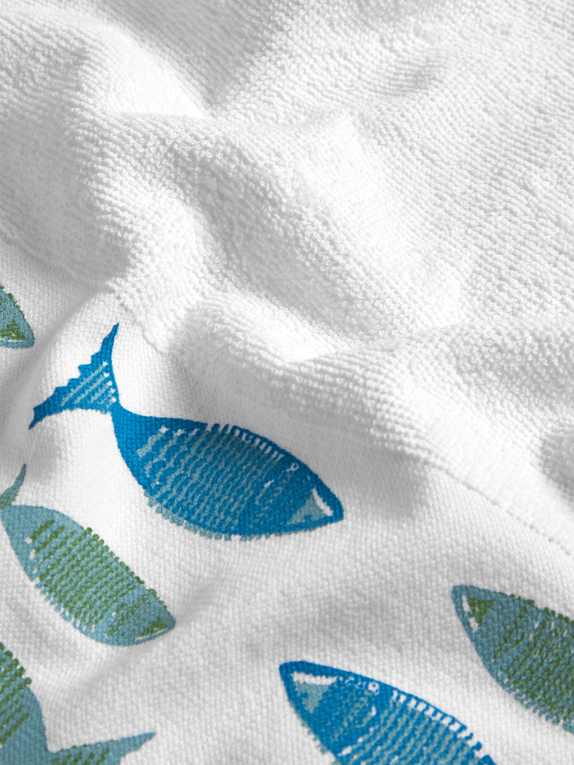 Anut Cairo - Small Fish Hand-Printed Cotton Beach Towels (Set of 2) - Blue - ABASK