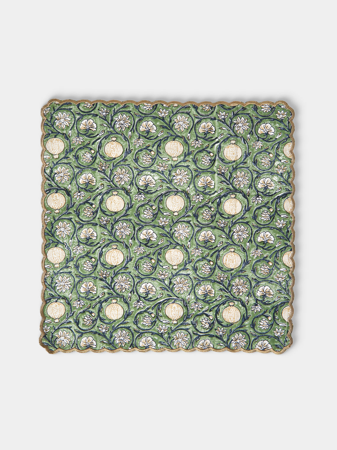 Chamois - Tangier Pomegranate Block-Printed Cotton Napkins (Set of 4) - Green - ABASK