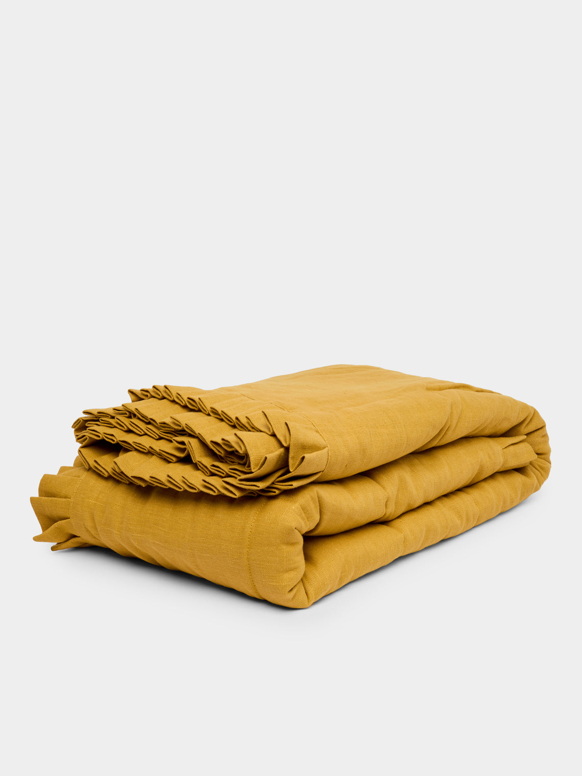 Volga Linen - Quilted Linen Super King-Size Bed Throw (79in/2m) - Yellow - ABASK