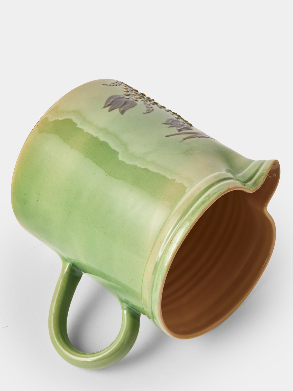 Poterie d’Évires - Flowers Hand-Painted Ceramic Straight-Edge Large Jug - Green - ABASK