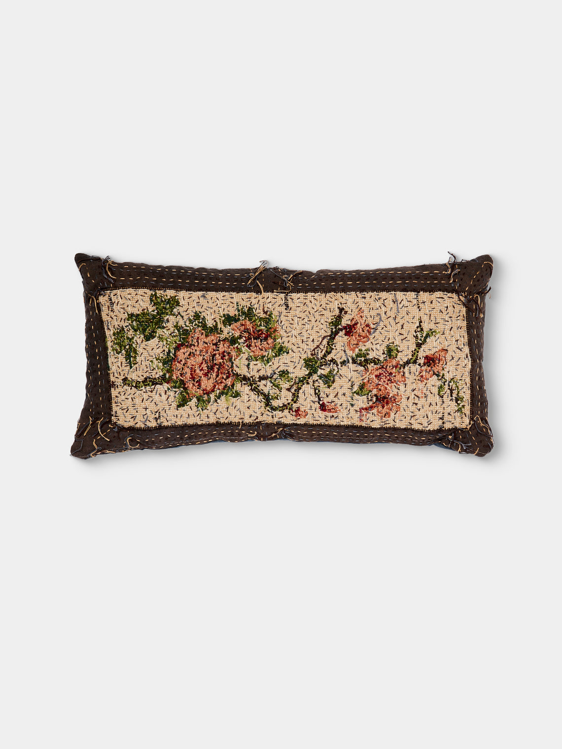 By Walid - 1920s French Needlepoint Wool and Damask Pillow (21.5in/55cm) - Multiple - ABASK - 