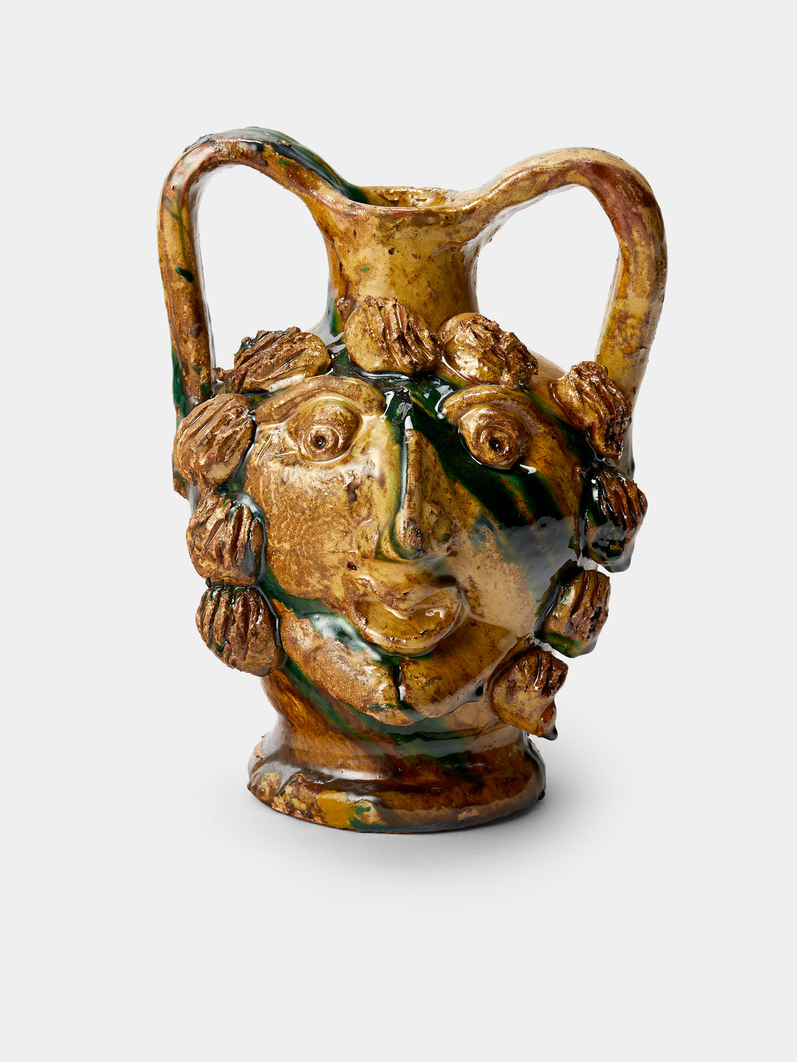 Antique and Vintage - 1990s Condurso Face Ceramic Vessel (10in/25cm) - Yellow - ABASK - 