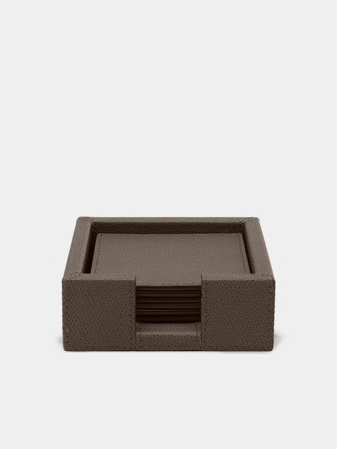 Giobagnara - Tao Leather Coasters with Holder (Set of 6) - Gray - ABASK - 