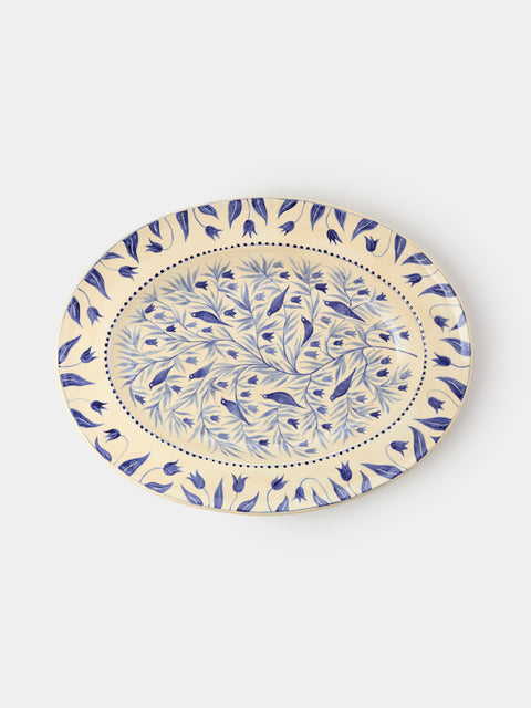Rosanna Corfe - Birds and Bluebells Hand-Painted Ceramic Oval Platter - Cream - ABASK - 