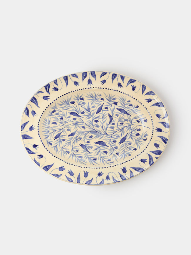 Rosanna Corfe - Birds and Bluebells Hand-Painted Ceramic Oval Platter - Cream - ABASK - 