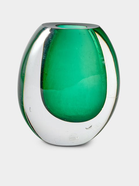 Antique and Vintage - 1950s Murano Glass Vase (7.5in/19cm) - Green - ABASK - 