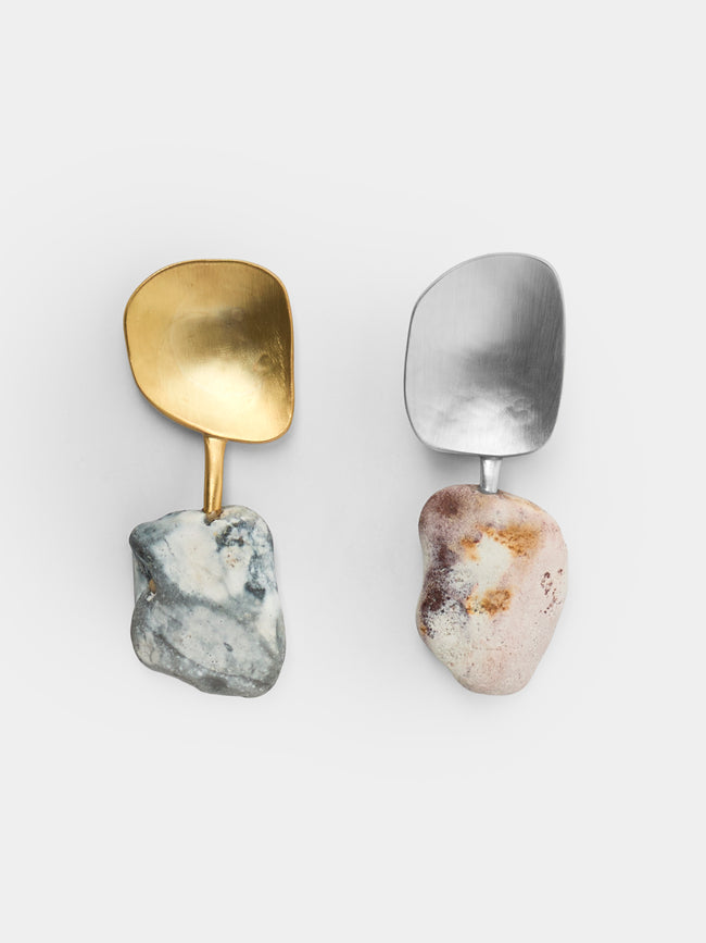 Thalia Maria Silver - Sterling Silver and Pebble Salt & Pepper Spoons (Set of 2) - Silver - ABASK - 